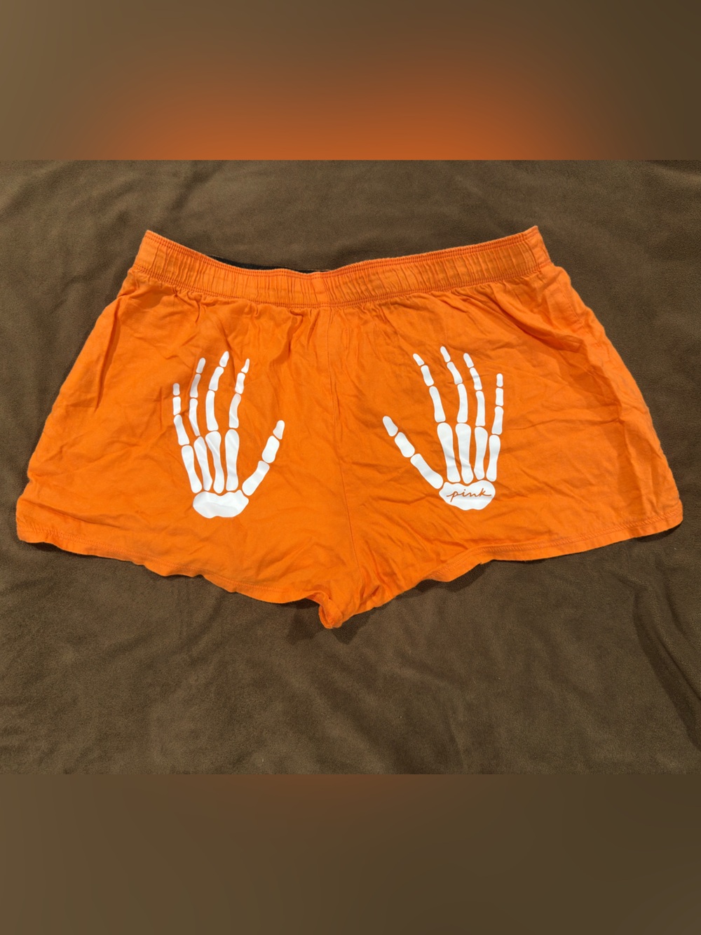PINK Orange Skeleton Hand Pajama Shorts